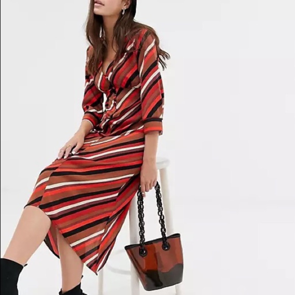 Bershka Striped Buttoned Dress Spring/Summer